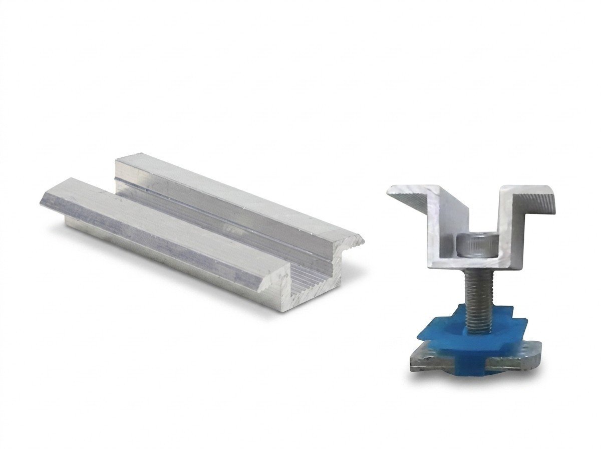 SA- Anclaje Uña T Intermedio + Base Tornillo Riel para fijar panel sol